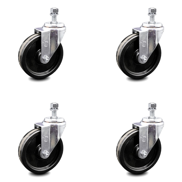 5 Inch Phenolic Wheel Swivel 1/2 Inch Threaded Stem Caster Set